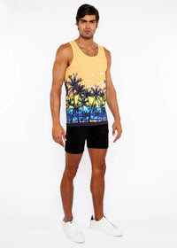 Printed Mesh Tank Top (Sunset Peach Tropic)