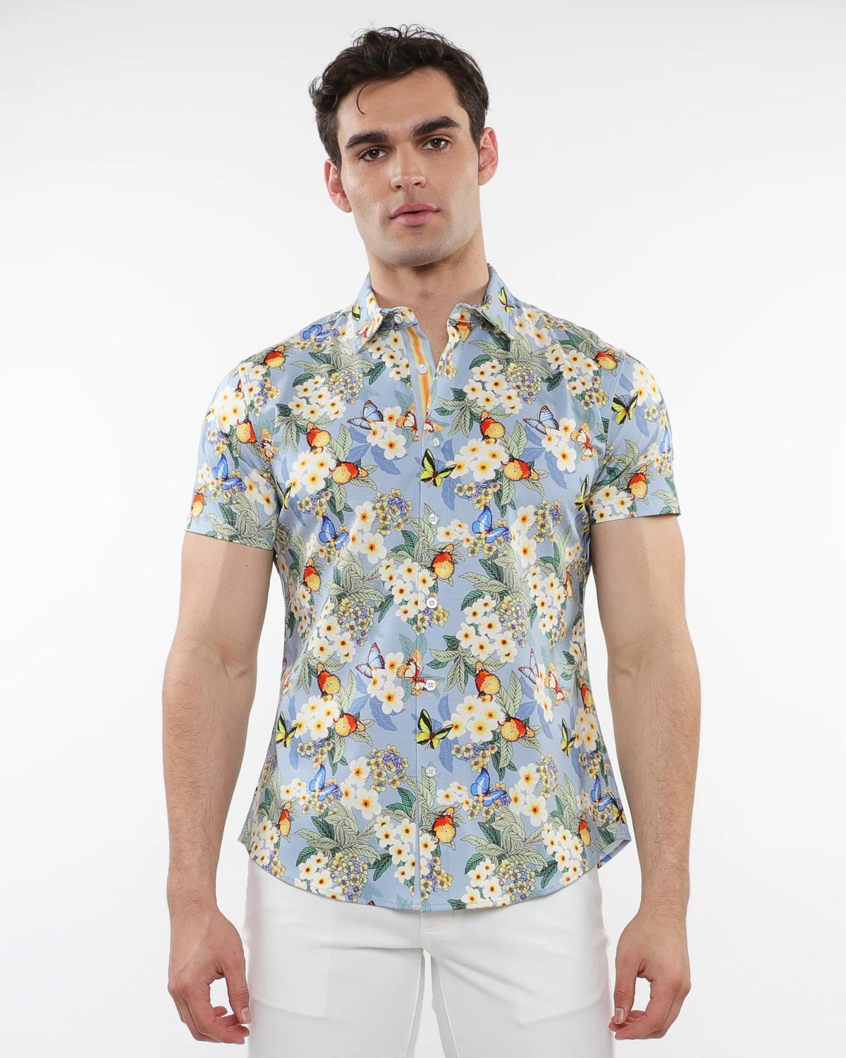 Knit Jersey Short Sleeve Shirt (Slate Yellow Blossoms)