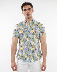 Knit Jersey Short Sleeve Shirt (Slate Yellow Blossoms)