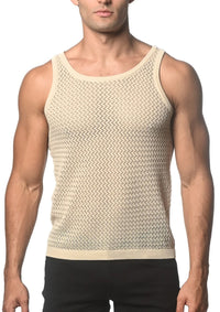 Textured Mesh Knitted Tank (Sand Chevron)