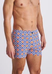 Printed Seersucker Swim Shorts (Navy/Orange)