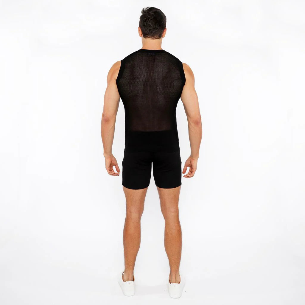 Pointelle Tux Open Knit Vest (Black)