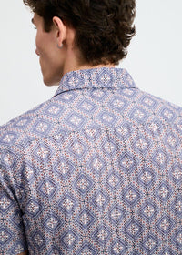 Printed Open Knit Stretch Shirt (Blueberry/Petal Diamonds)