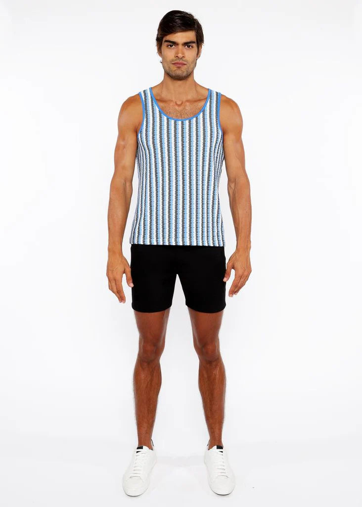 Aqua/Midnight Stripe Knit Tank Top