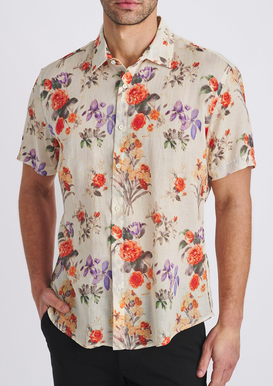 Printed Linen/Tencel Shirt (Persimmon/Purple)