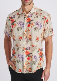 Printed Linen/Tencel Shirt (Persimmon/Purple)