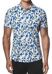 Knit Jersey Short Sleeve Shirt (Blue Yellow Leaves)