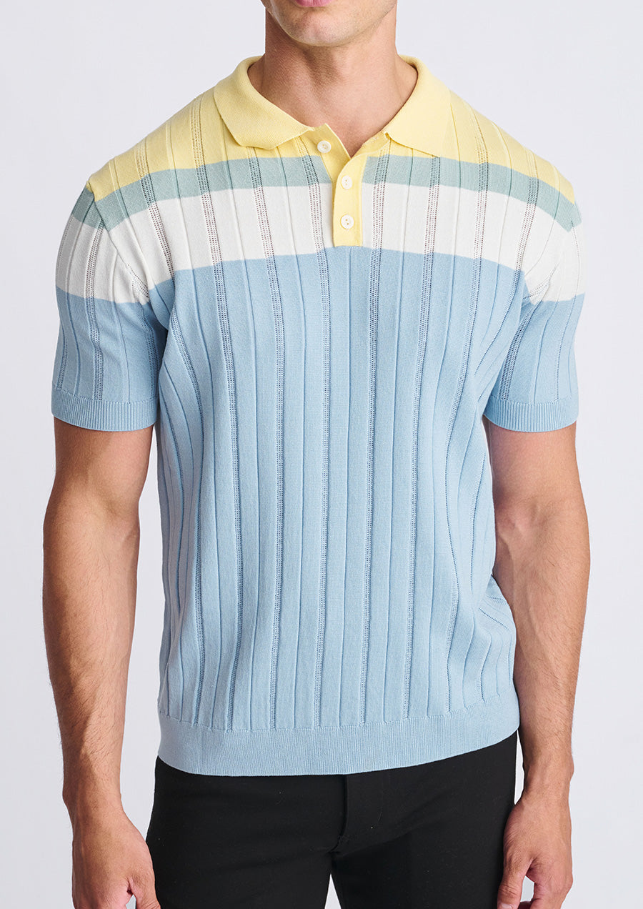 Silk/Tencel Color Block Polo (Blue Ice/Yolk)