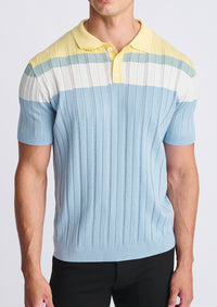 Silk/Tencel Color Block Polo (Blue Ice/Yolk)