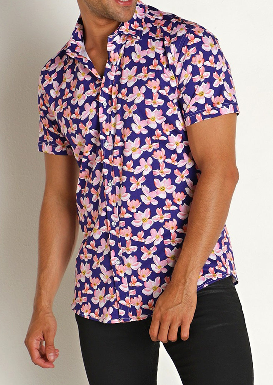 Stretch Jersey Knit Shirt (Pink Navy Floral)