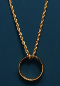 Gold Ring Necklace on Rope Style Chain (22")