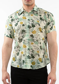 Cotton Silk Short Sleeved Shirt (Fern Ochre Floral)