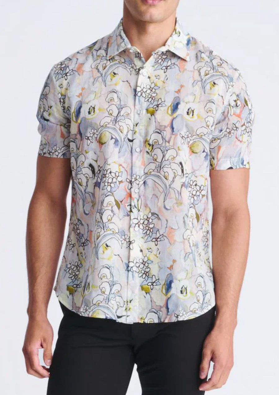 Printed Linen/Tencel Shirt (Orchid/Coral)