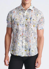 Printed Linen/Tencel Shirt (Orchid/Coral)