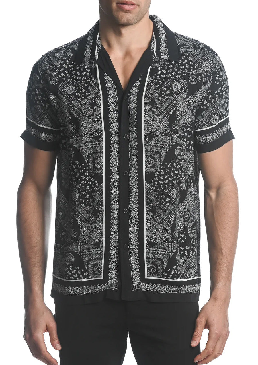 Printed Woven Border Shirt (Black Paisley)