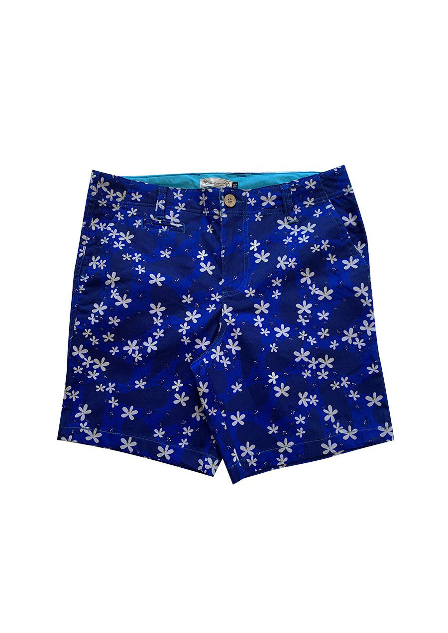 Blue Floral Stretch Cotton Shorts