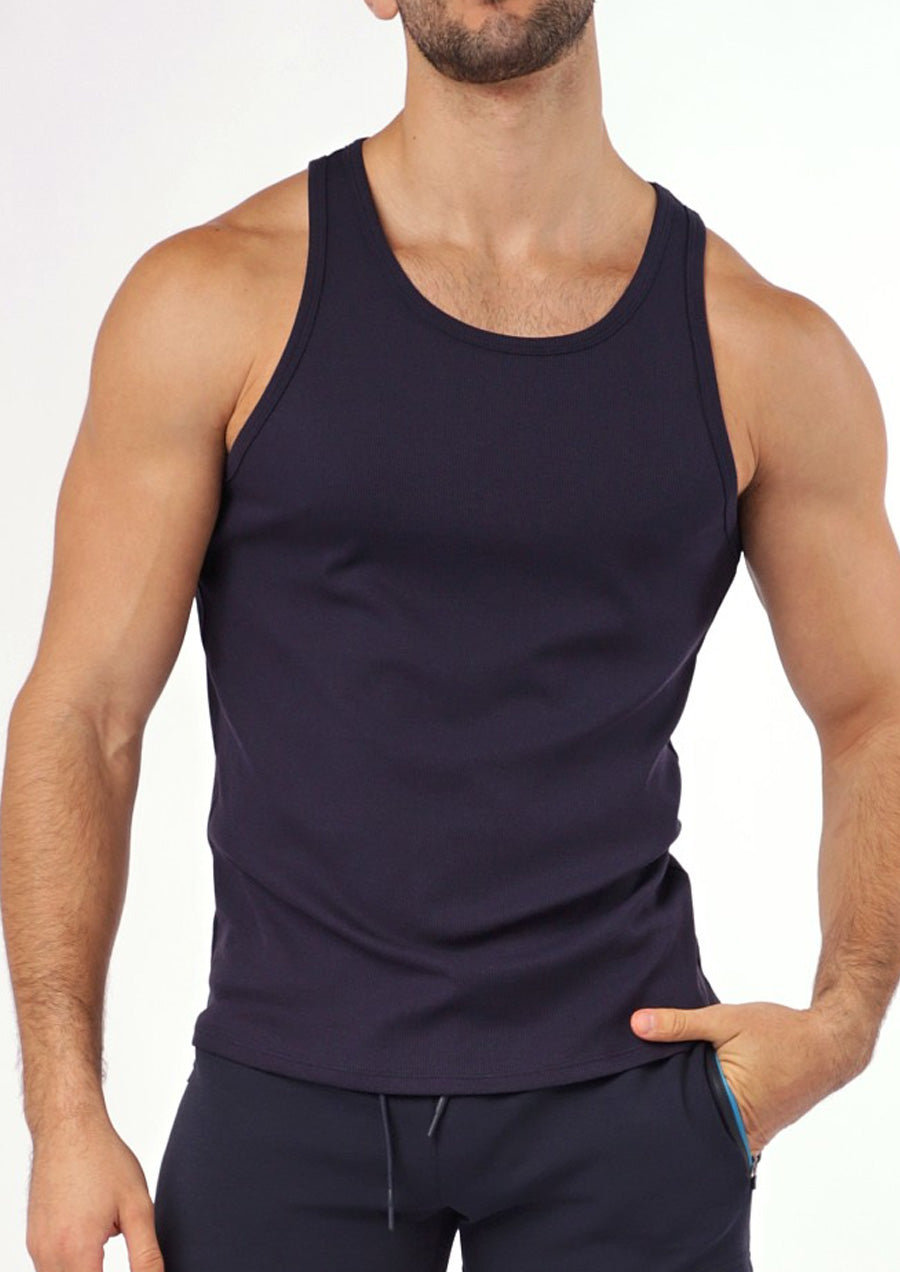 Rib Stretch Tencel Cotton Tank (Navy)