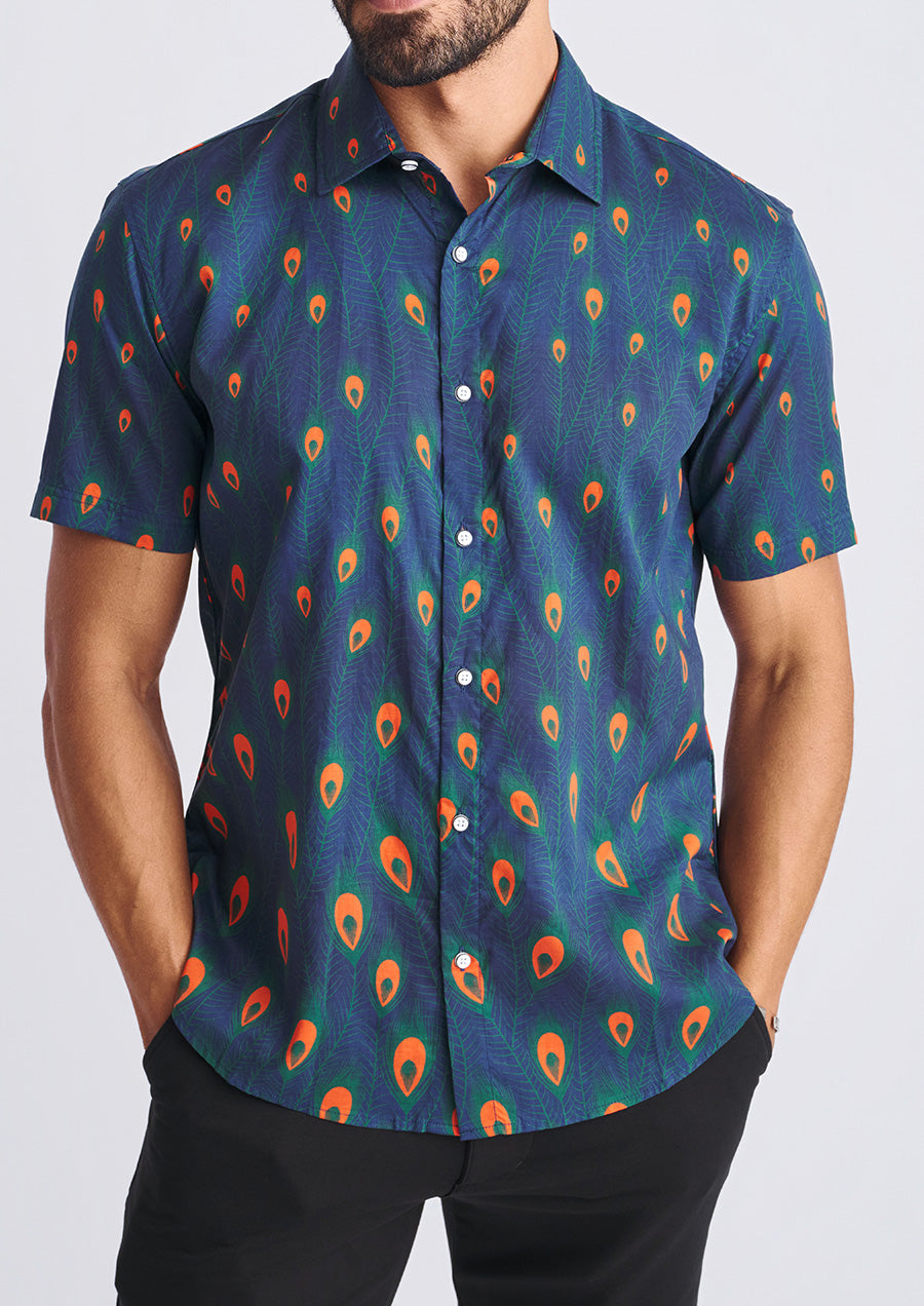 Cotton/Tencel Short Sleeve Shirt (Navy/Peacock)