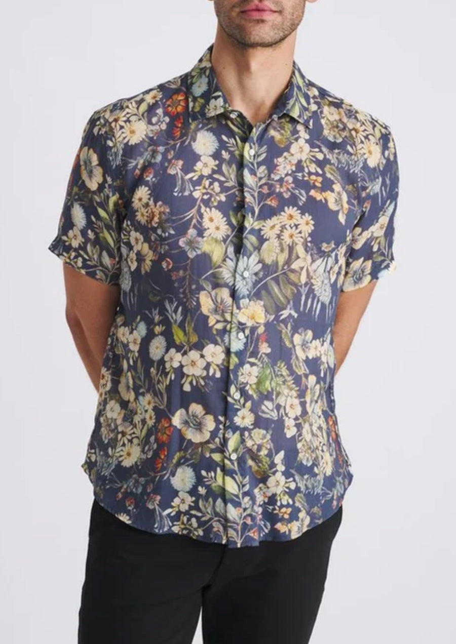 Printed Linen/Tencel Shirt (Navy/Seacrest)