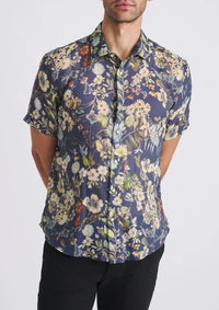 Printed Linen/Tencel Shirt (Navy/Seacrest)