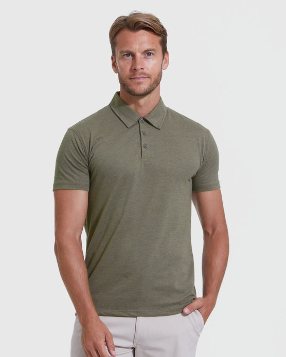 Short Sleeve Polo (Heather Military Green)