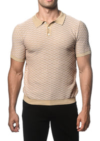 Cotton Textured Knitted Polo (Sahara Pink Waves)