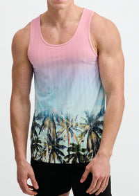 Printed Mesh Knit Tank (Blush/Aqua Palms)