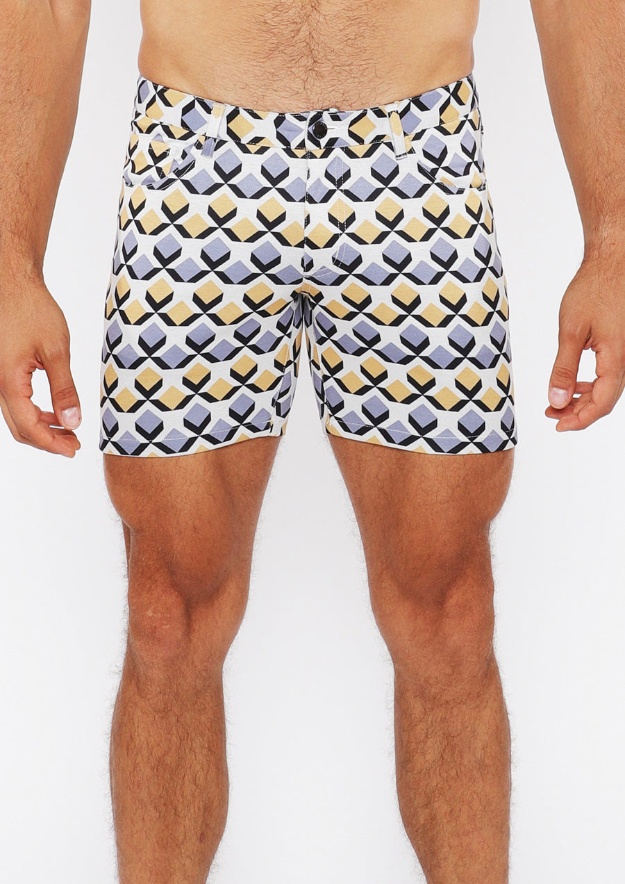 5" Printed Stretch Knit Short (Gold/Silver Diamonds)