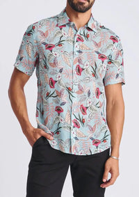 Printed Linen/Tencel Shirt (Cloud/Fuchsia Blossoms)