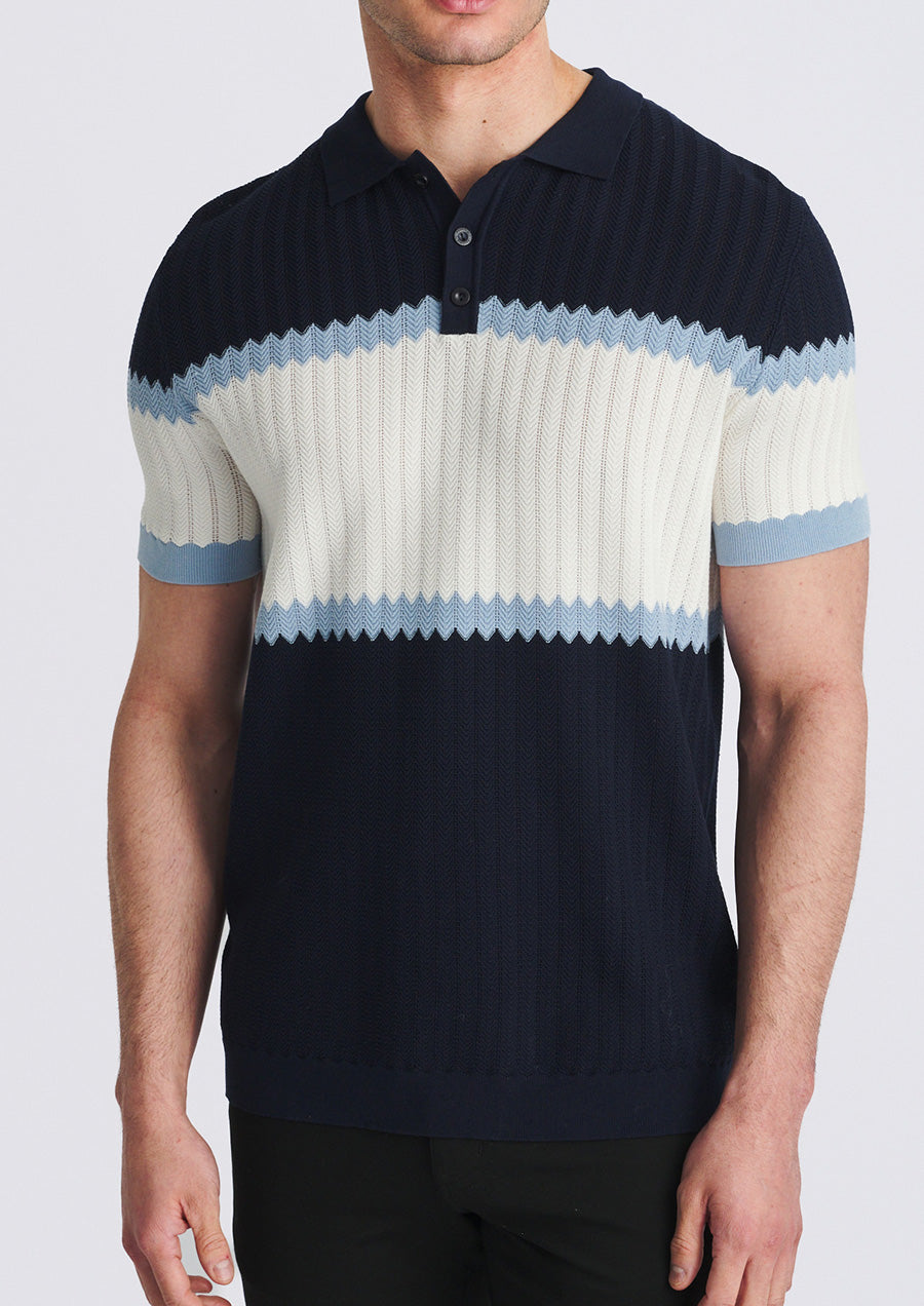 Silk/Tencel 3-Button Polo (Navy/Marina)
