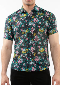 Cotton Silk Woven Shirt (Navy Teal Floral)
