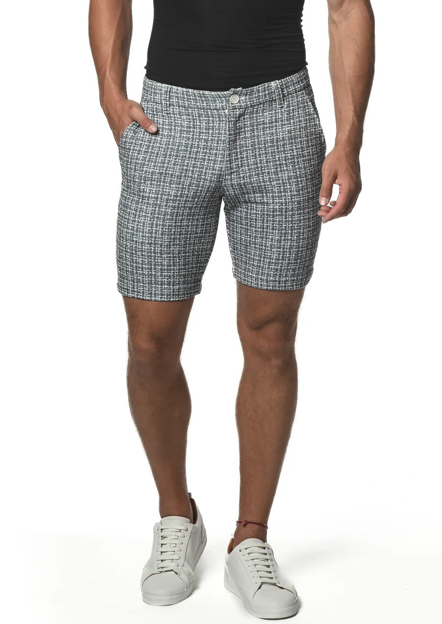 8" Stretch Knit Printed Shorts (Grey Micro Check)