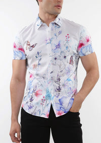 Printed Jersey Short Sleeve Shirt (Blue/Teal Watercolors)