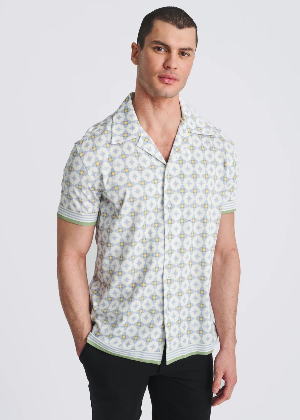 Modal Border Shirt (Slate/Latte)