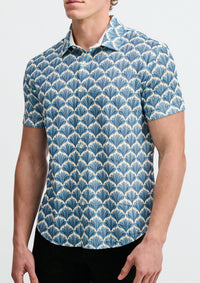 Printed Open Knit Stretch Shirt (Slate/Blue Floral)