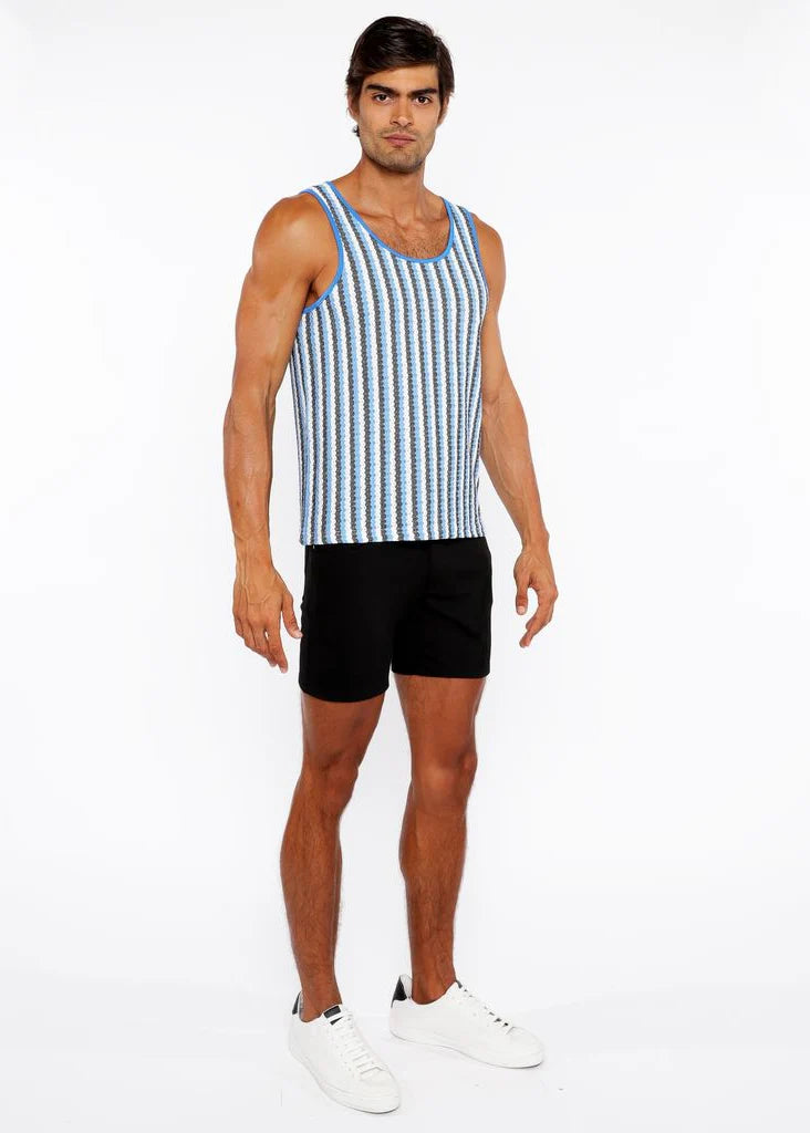 Aqua/Midnight Stripe Knit Tank Top
