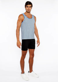 Aqua/Midnight Stripe Knit Tank Top