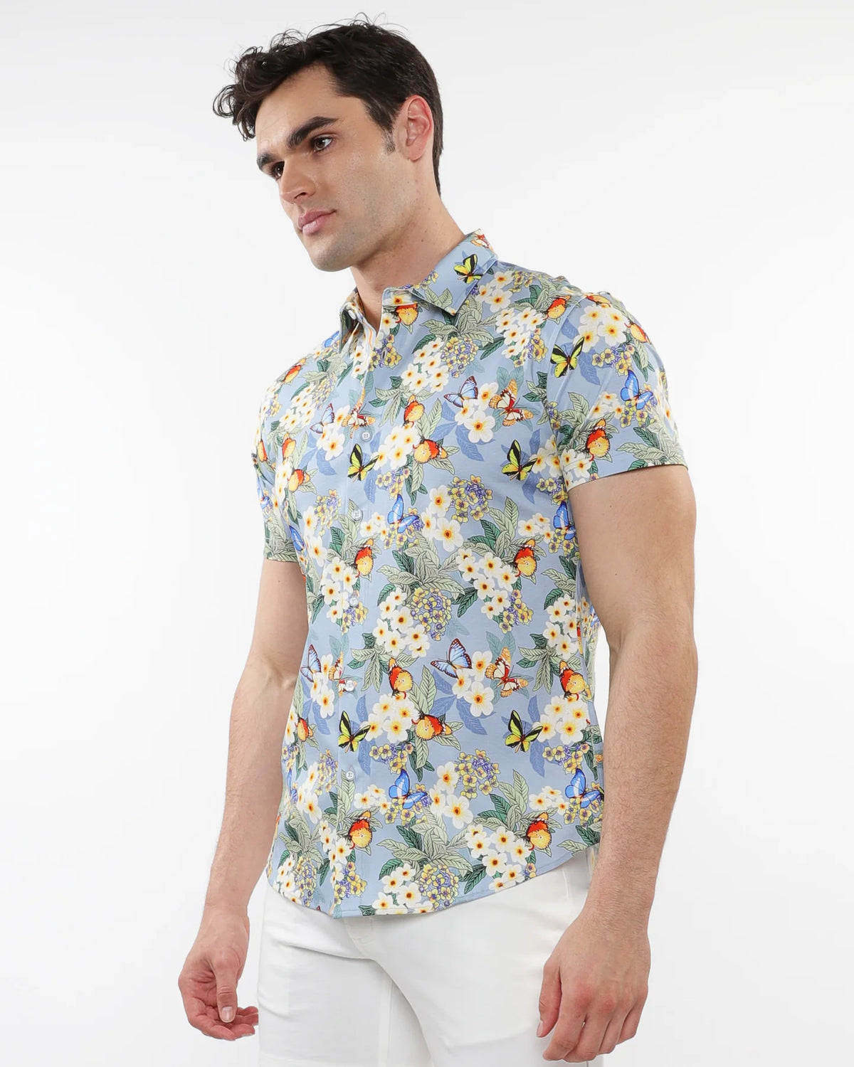 Knit Jersey Short Sleeve Shirt (Slate Yellow Blossoms)