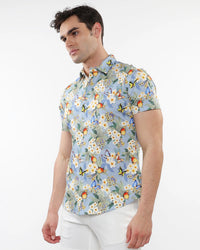 Knit Jersey Short Sleeve Shirt (Slate Yellow Blossoms)