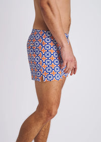 Printed Seersucker Swim Shorts (Navy/Orange)