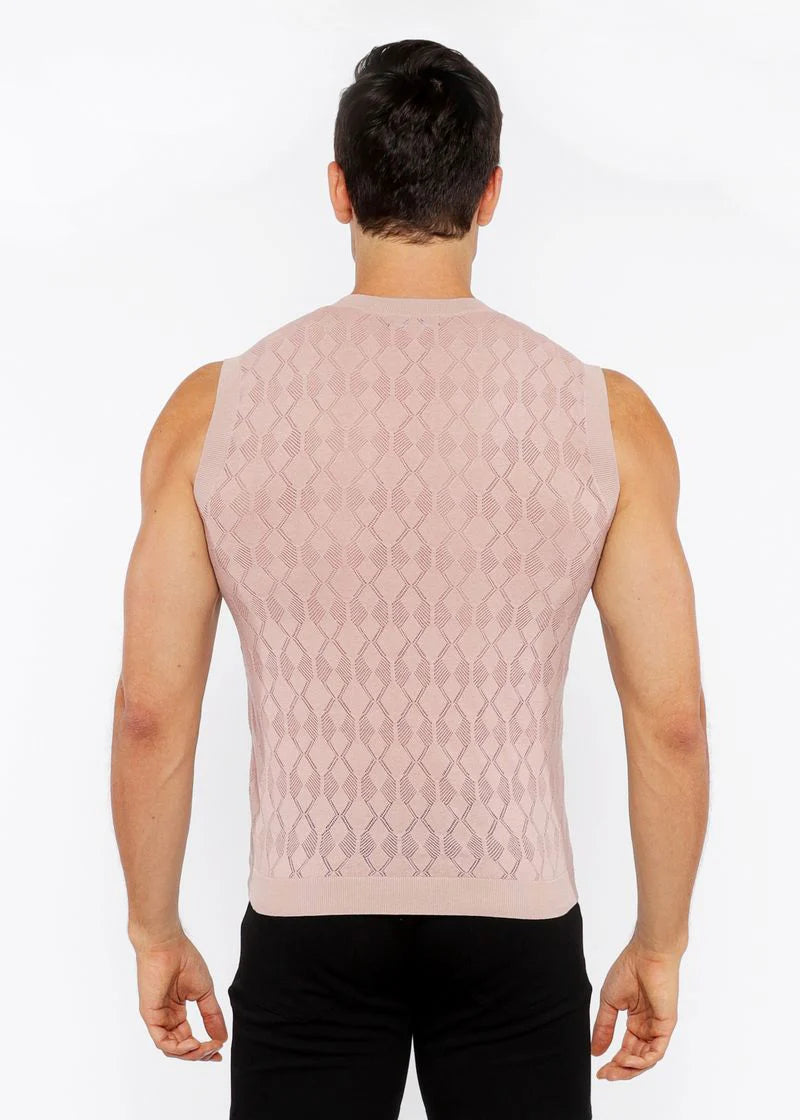 Open-Knit Diamond Vest (Sesame)