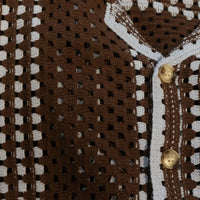 Knit Crochet Shirt (Brown/Baby Blue)