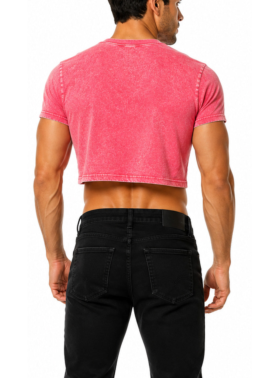 Acid Wash Cropped Tee (Pink)