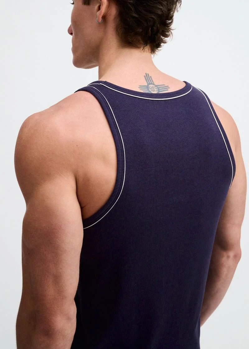 Cotton/Tencel Tank w/Fine Piping (Navy)
