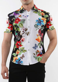 Printed Cotton Short Sleeve Shirt (Black Butterflies)