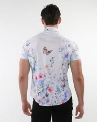 Printed Jersey Short Sleeve Shirt (Blue/Teal Watercolors)