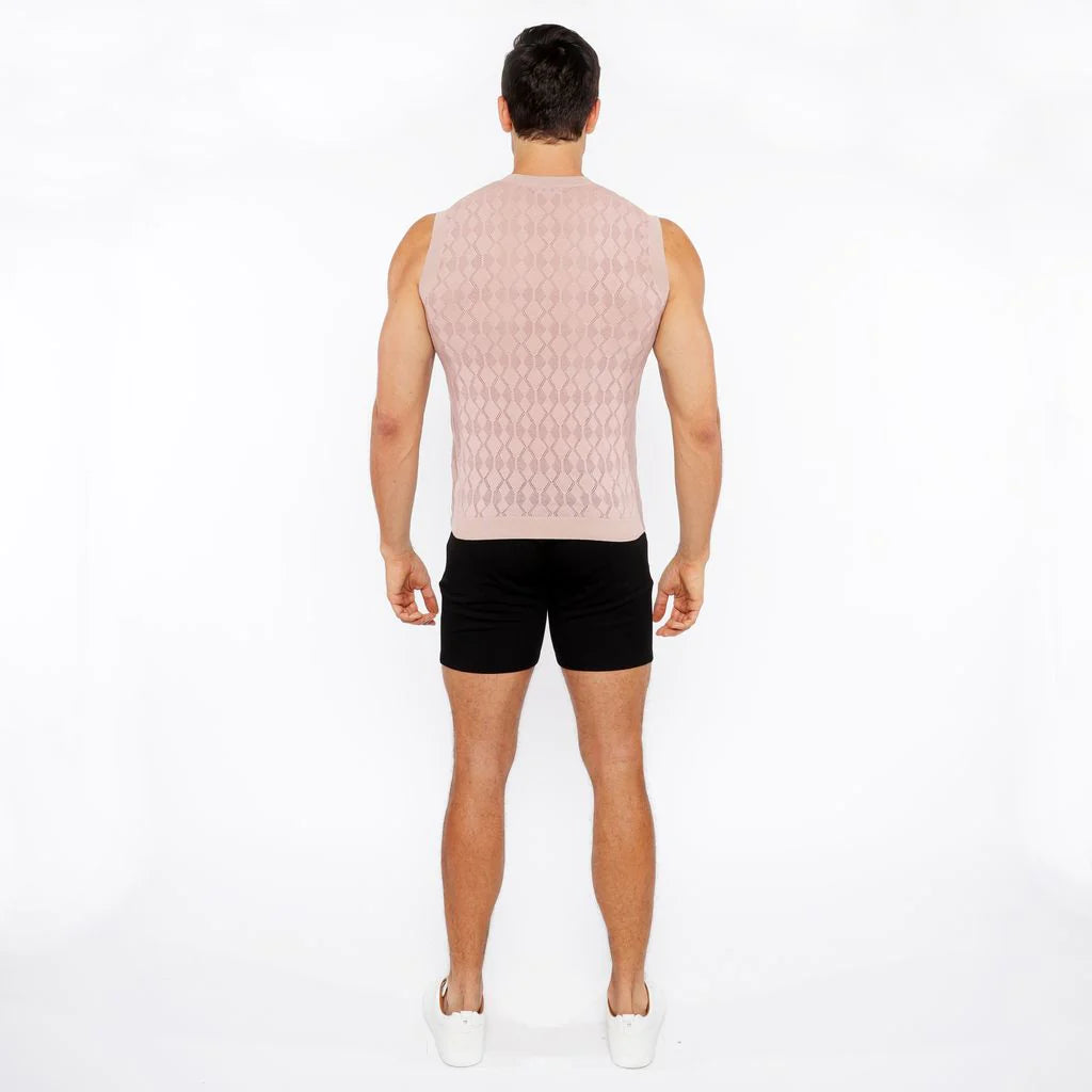 Open-Knit Diamond Vest (Sesame)