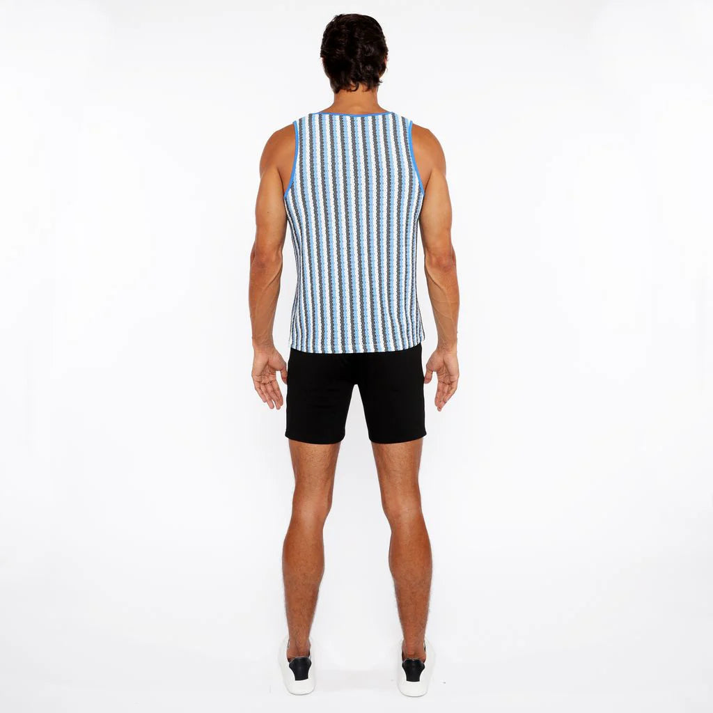 Aqua/Midnight Stripe Knit Tank Top