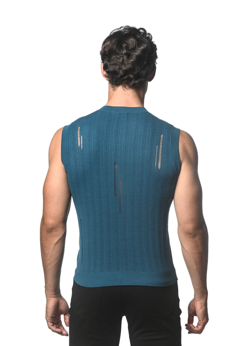 Distressed Textured Knit Tank (Turquoise)