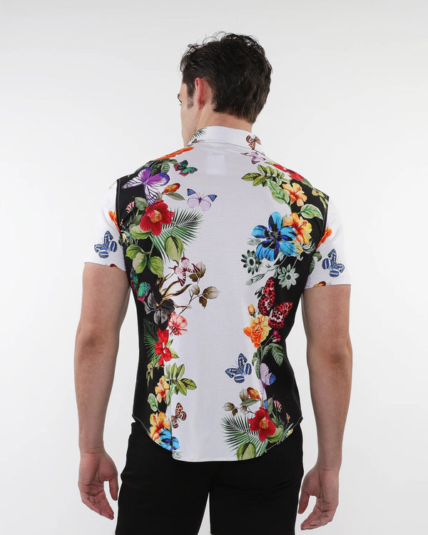 Printed Cotton Short Sleeve Shirt (Black Butterflies)